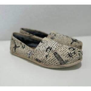 TOMS Travel Airplane Leaning Tower of Pisa Print Canvas Loafers Womens 9